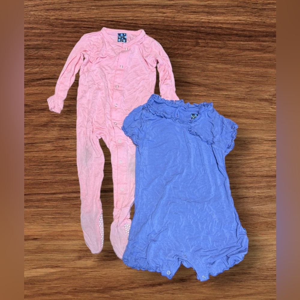 Infant Girls Kickee Pants Bundle of Sleeper (6-12m) and romper (12-18m)